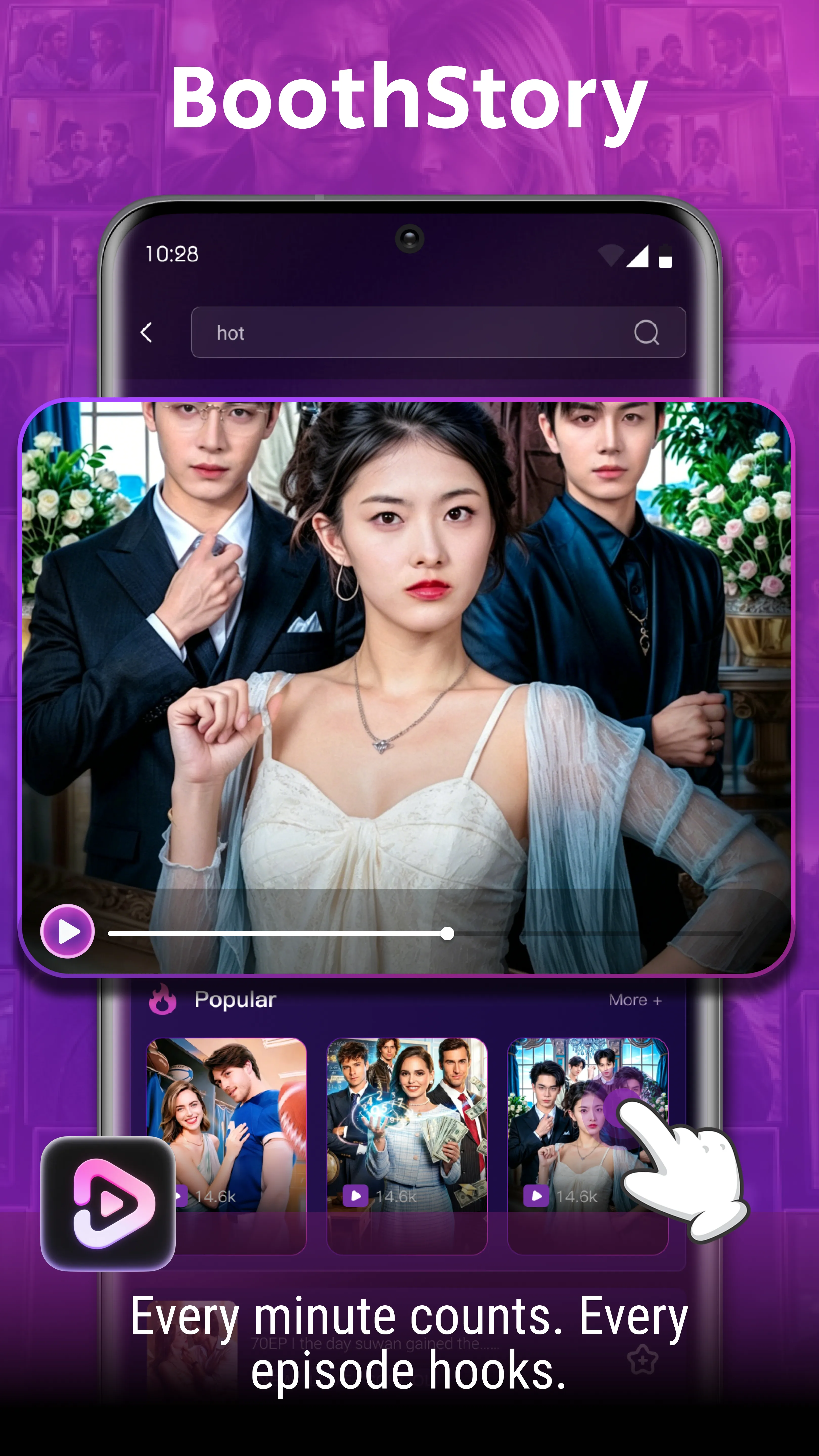 BoothStory mobile player preview with a featured short drama